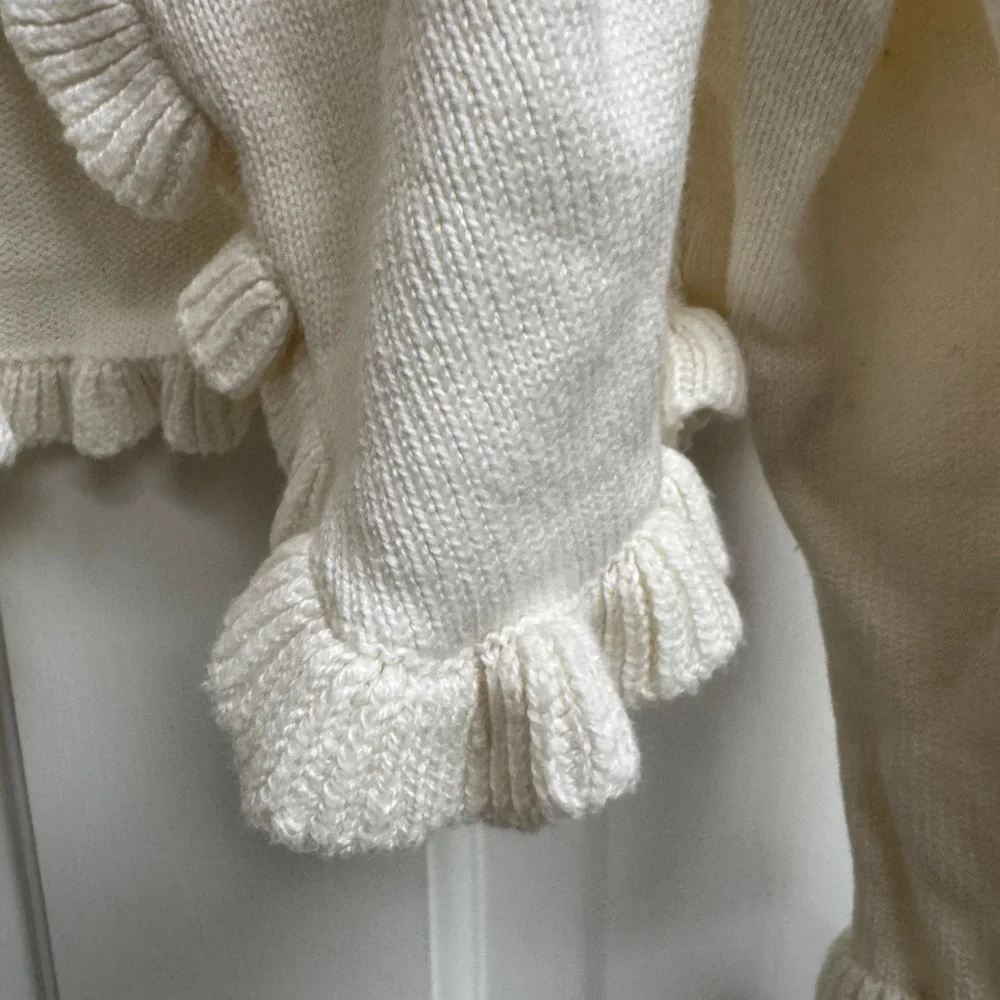 Gymboree 3T Girls Off White Ivory Cream Knit Ruffle Cardigan Sweater